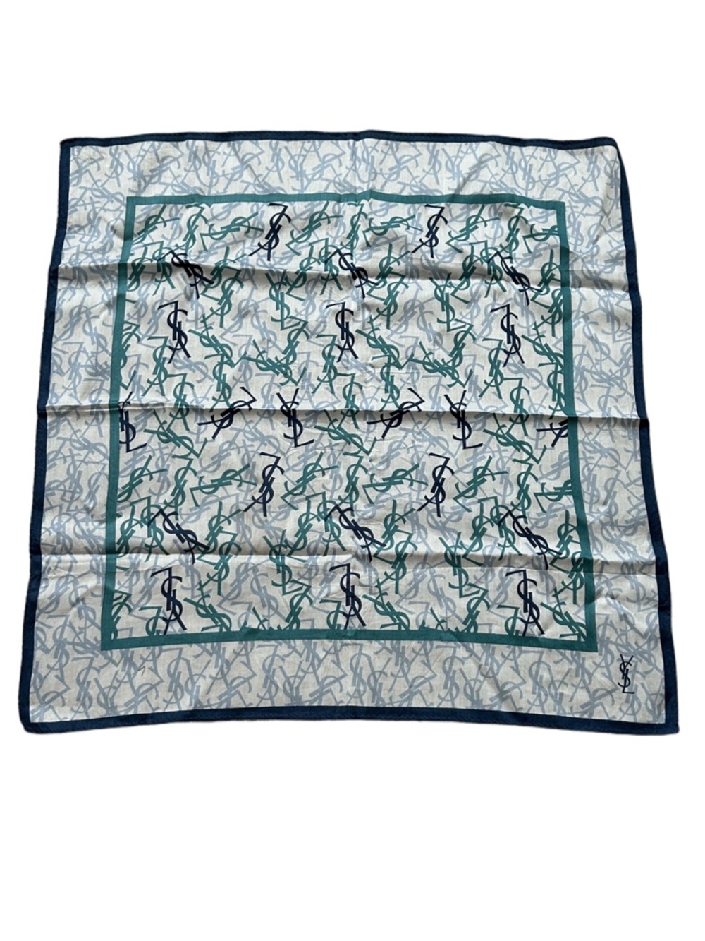 Blue Square Scarf - YSL Patterned 19 in x 19 in